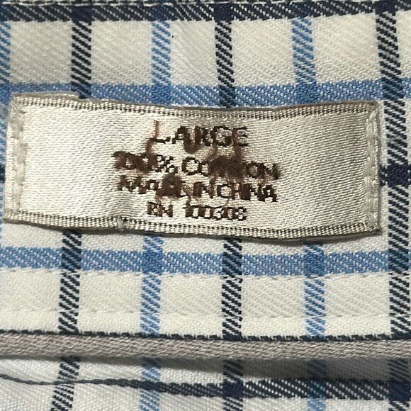 Peter Millar Sport Shirt Mens Large Nanoluxe Cotton Blue Plaid - Picture 6 of 8